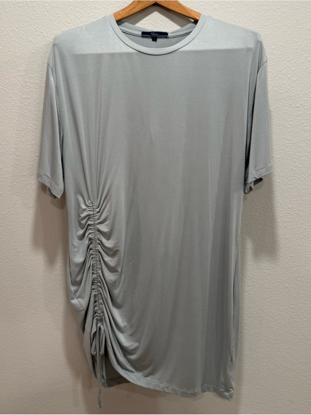 Made in USA Ruched Mini Dress Seafoam Blue Micro Modal Dress NWT S